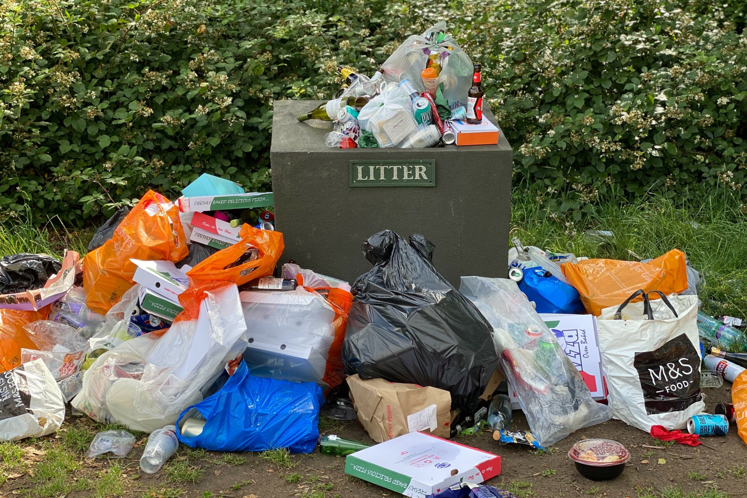 image of litter piled up after several picnics